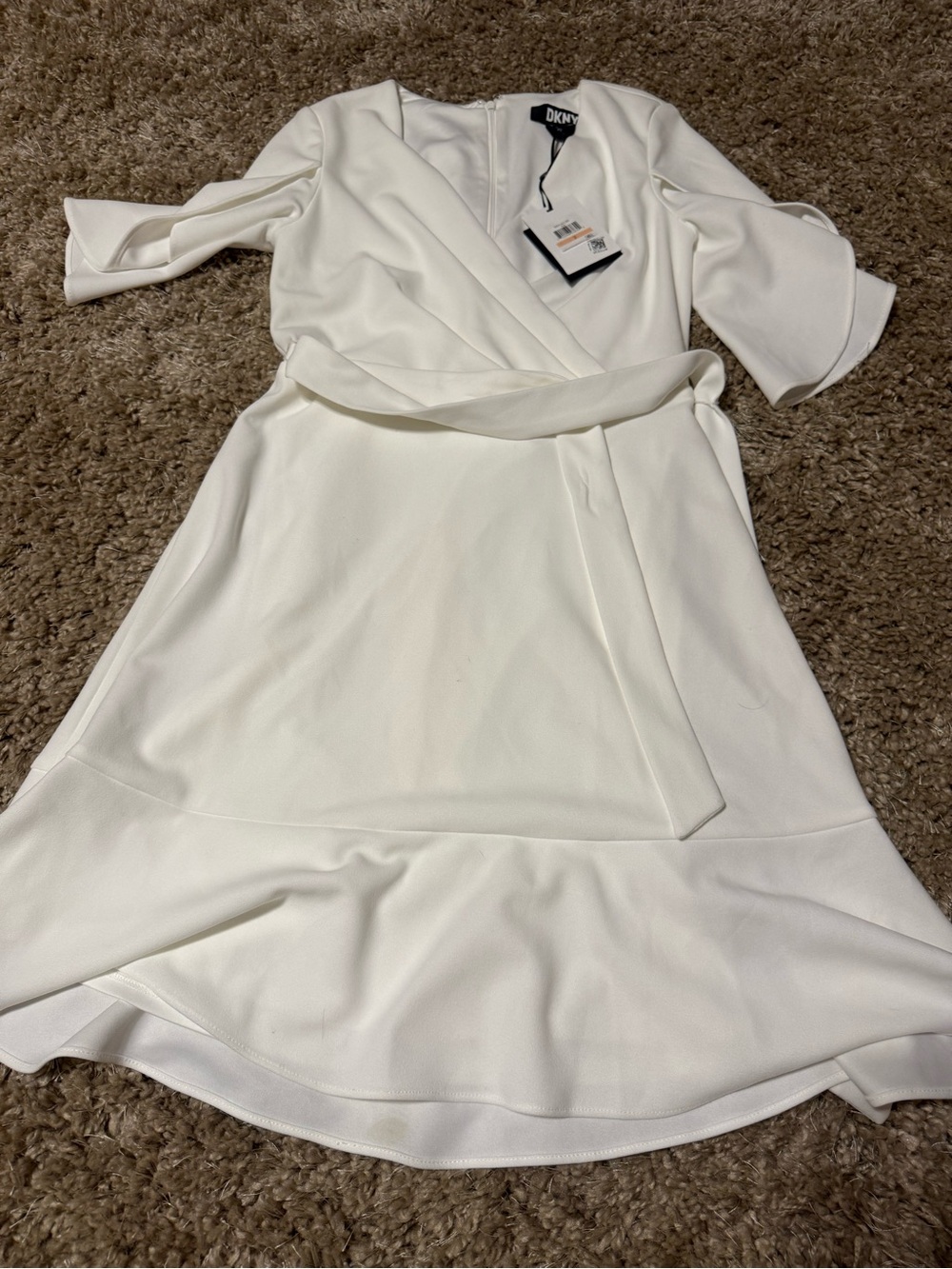DKNY White Wrap-Style Midi Dress with Tie Waist